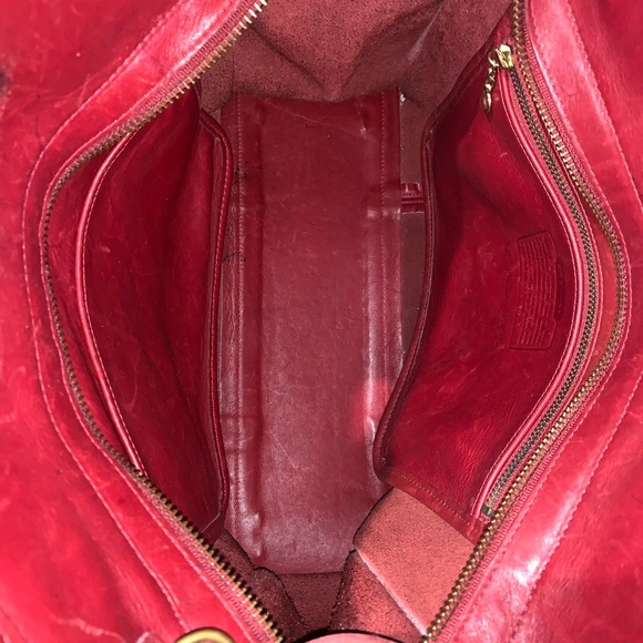 COACH 9995 LG Vtg Red Leather Bucket Satchel Bag w Cross-body Shoulder Strap - Picture 8 of 13